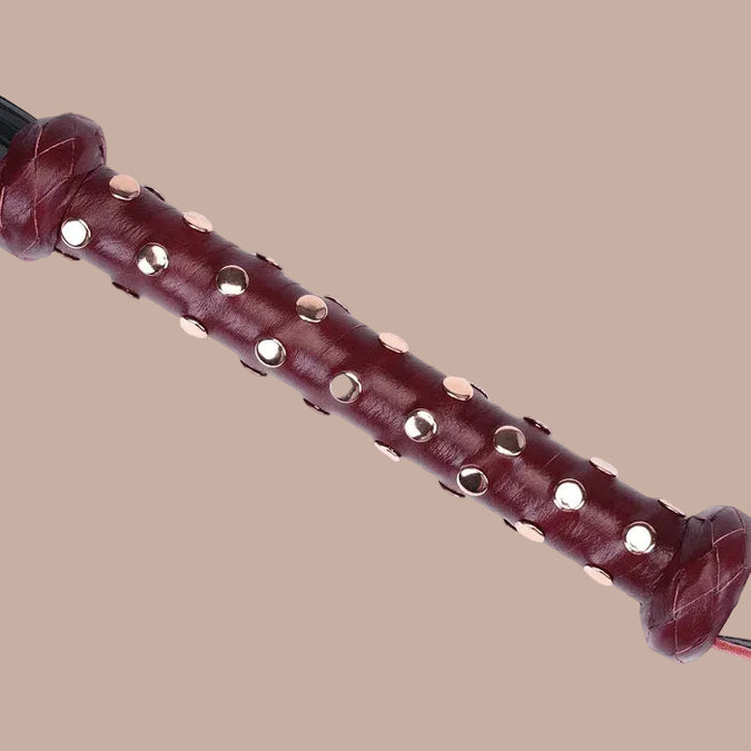 Liebe Seele Heavy Leather Flogger with Studded Handle – Wine Red