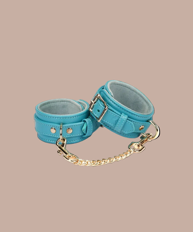 Liebe Seele Siren's Cove Lamb Leather Ankle Cuffs with Velvet Lining – Blue