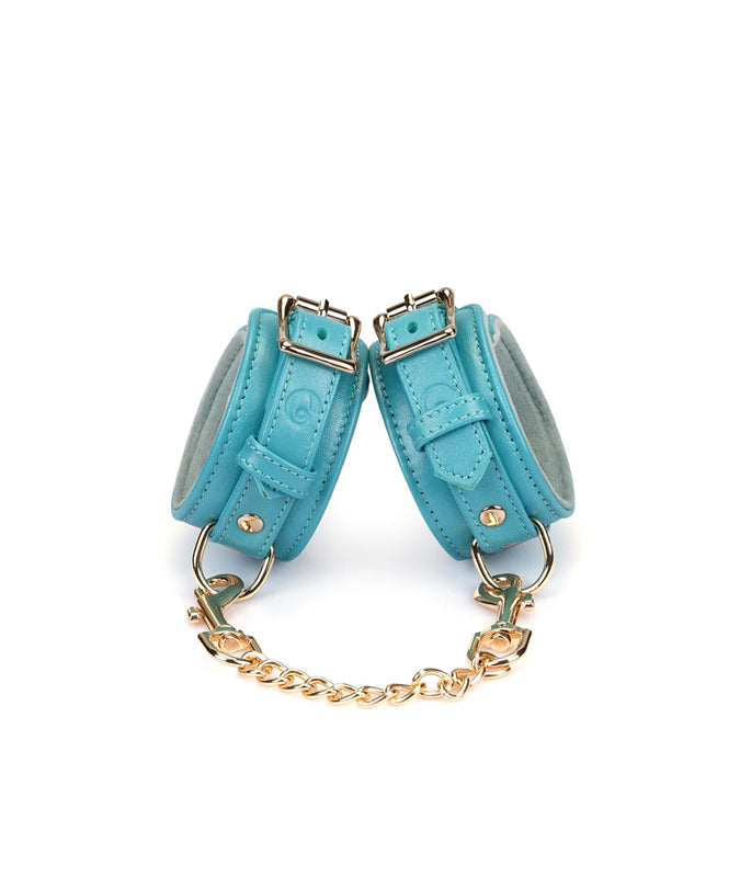Liebe Seele Siren's Cove Lamb Leather Wrist Cuffs with Velvet Lining – Blue