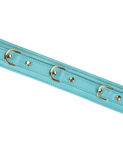 Liebe Seele Siren's Cove Lamb Leather Collar with Velvet Lining and Leash – Blue