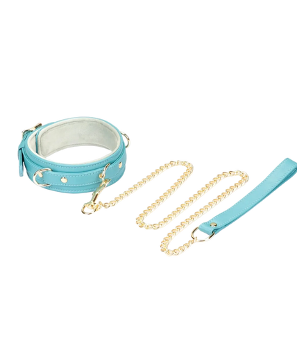Liebe Seele Siren's Cove Lamb Leather Collar with Velvet Lining and Leash – Blue