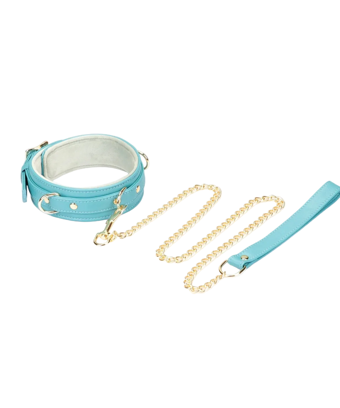 Liebe Seele Siren's Cove Lamb Leather Collar with Velvet Lining and Leash – Blue