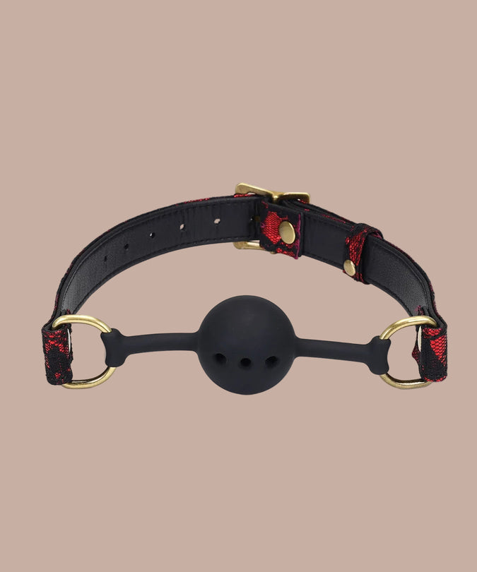 Liebe Seele Breathable Silicone Ball Gag – Victorian Garden Dark Red