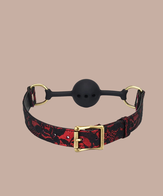 Liebe Seele Breathable Silicone Ball Gag – Victorian Garden Dark Red