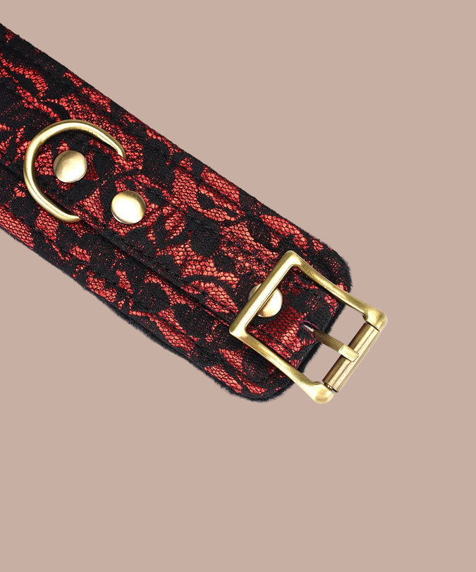 Liebe Seele Lace and Velvet Wrist Cuffs – Victorian Garden Dark Red