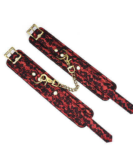 Liebe Seele Lace and Velvet Ankle Cuffs – Victorian Garden Dark Red