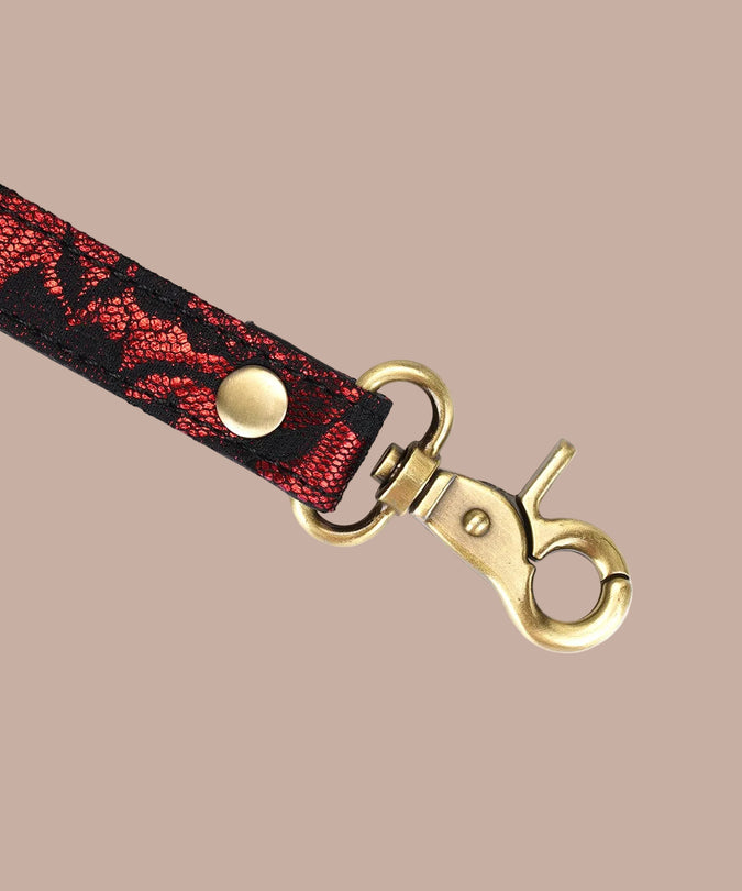 Liebe Seele Lace and PU Hogtie – Victorian Garden Dark Red