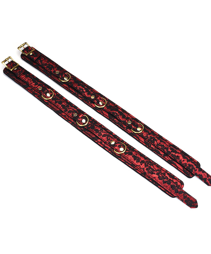 Liebe Seele Lace and Velvet Thigh Cuffs – Victorian Garden Dark Red