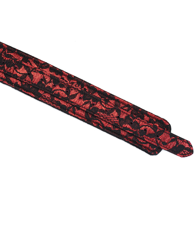 Liebe Seele Lace and Velvet Thigh Cuffs – Victorian Garden Dark Red