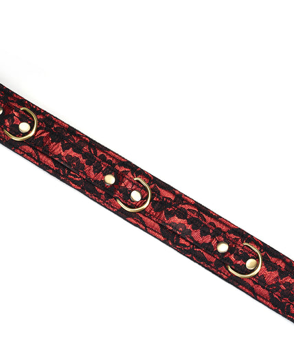 Liebe Seele Lace and Velvet Thigh Cuffs – Victorian Garden Dark Red