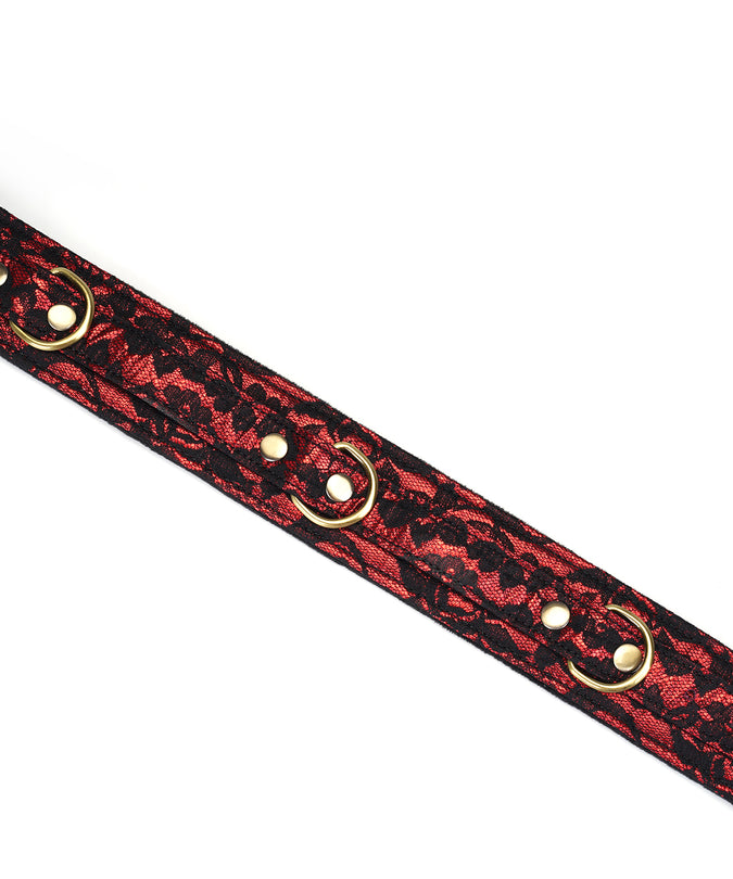 Liebe Seele Lace and Velvet Thigh Cuffs – Victorian Garden Dark Red
