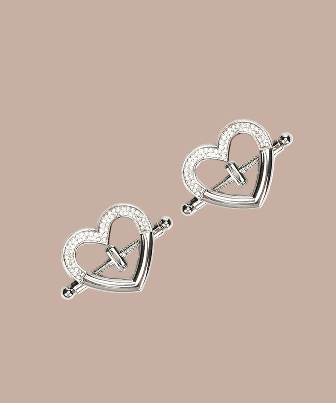Liebe Seele – Heart-Shaped Nipple Clamps with Rhinestones – Silver