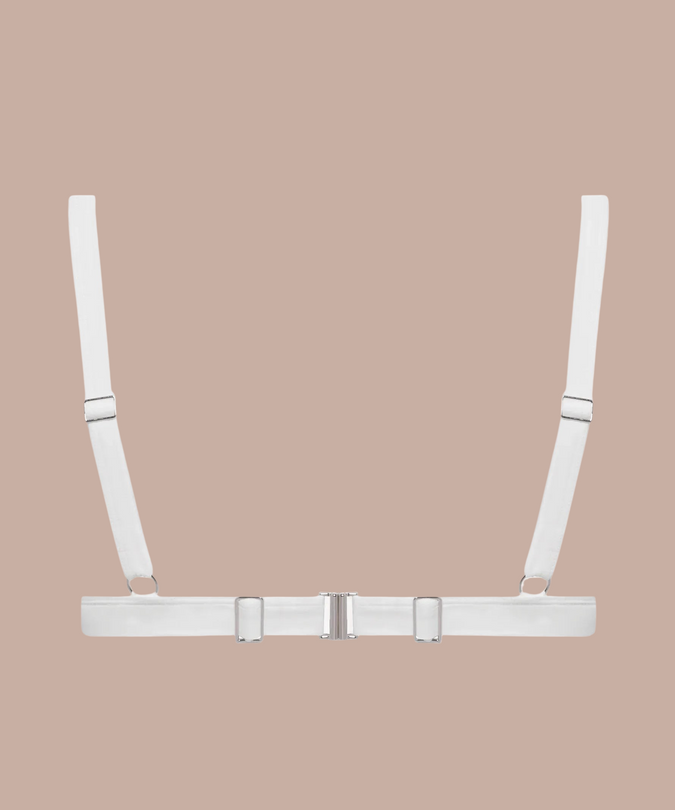 Pleasurements Maison Close Fatale witte bandeau-top van microvezel met verstelbare bandjes en zilverkleurige details.