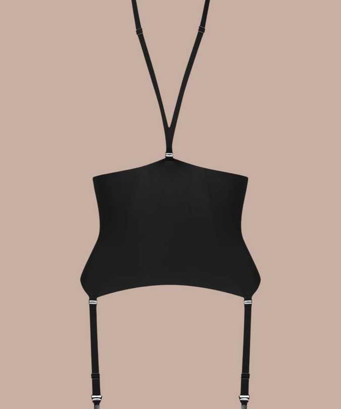 Pleasurements Maison Close Nuit Infinie zwarte jarretelgordel met verstelbare bandjes en metalen details
