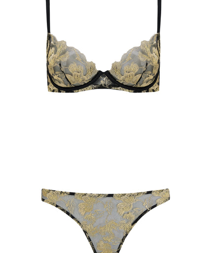 Coco de Mer Oriana Plunge Bra in Black & Gold