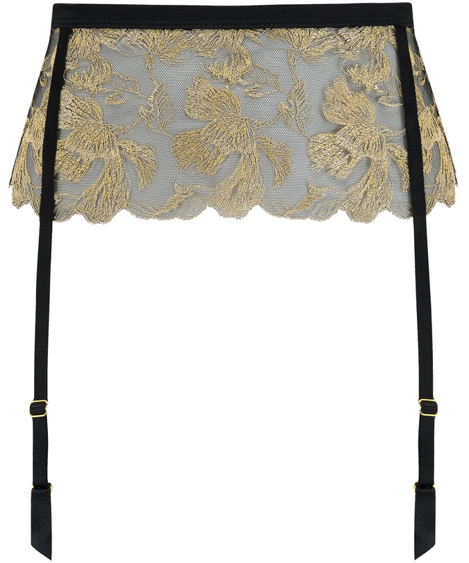 Coco de Mer Oriana Suspender Belt in Black & Gold