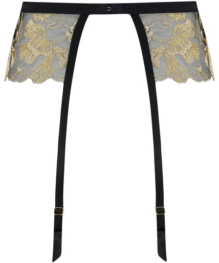Coco de Mer Oriana suspender belt in zwart en goud
