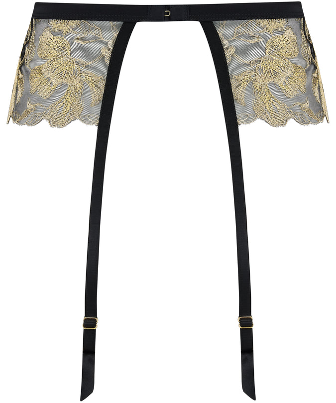 Coco de Mer Oriana Suspender Belt in Black & Gold