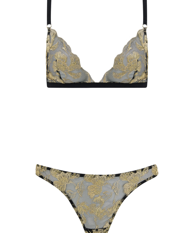 Coco de Mer Oriana Triangle Bra in Black & Gold
