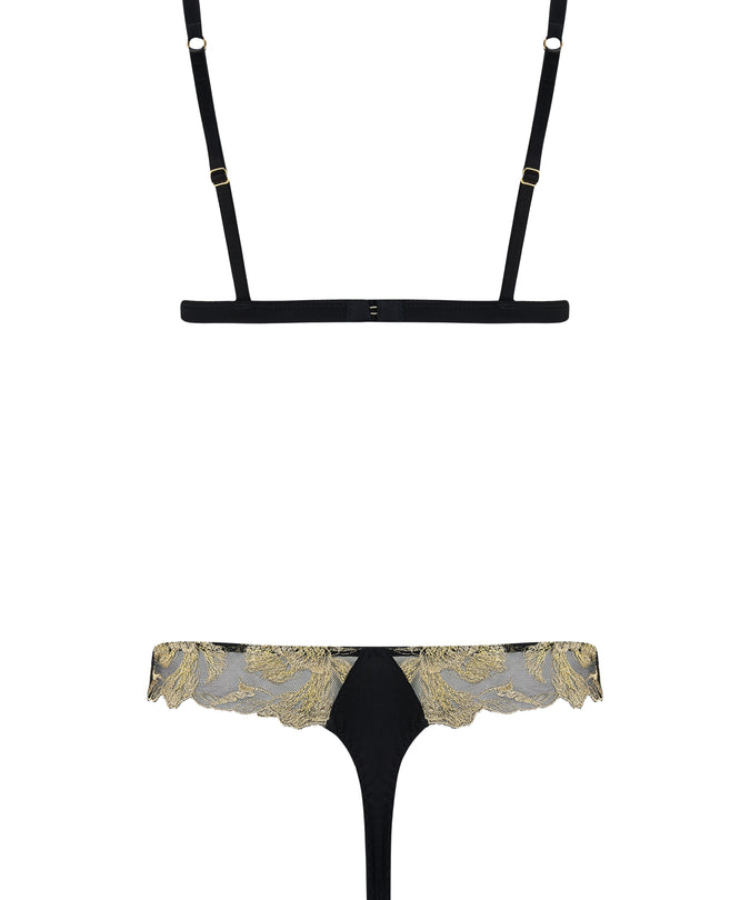 Coco de Mer Oriana Thong in Black & Gold