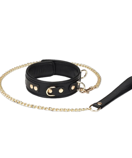 Liebe Seele Dark Secret Leather Collar with Leash – Black
