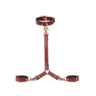 Liebe Seele Leather Collar and Wrist Cuff Harness Set – Wine Red