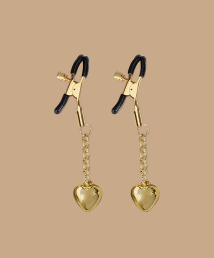 Liebe Seele Gold Nipple Clamps - Hollow Heart Shape