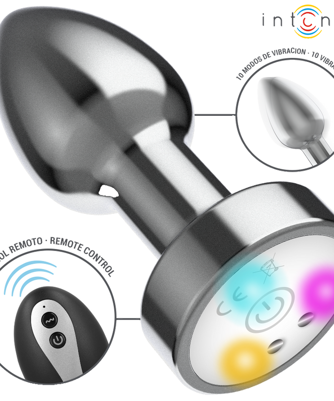 Intense – Vibrerende metalen anale plug met ledverlichting en afstandsbediening – maat M
