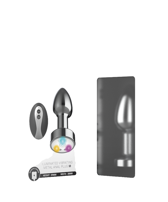 Intense – Vibrerende metalen anale plug met ledverlichting en afstandsbediening – maat M