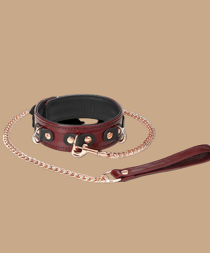 Liebe Seele Leather Collar with Leash – Wine Red