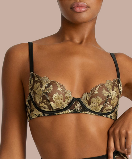 Coco de Mer Oriana Plunge Bra in Black & Gold - Pleasurements