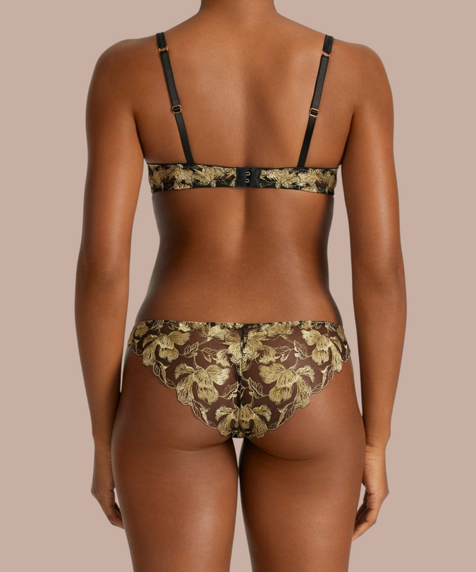 Coco de Mer Oriana Plunge Bra in Black & Gold - Pleasurements