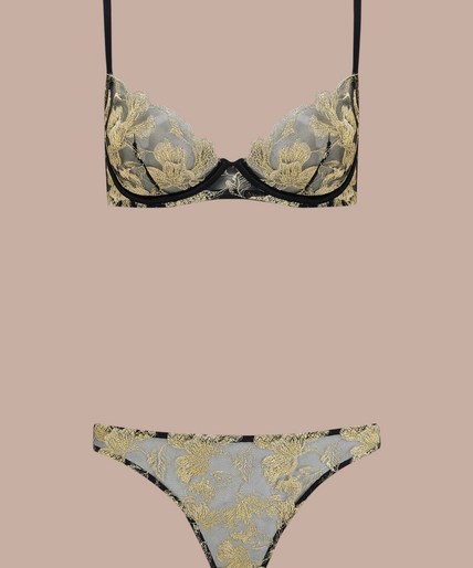 Coco de Mer Oriana Plunge Bra in Black & Gold - Pleasurements