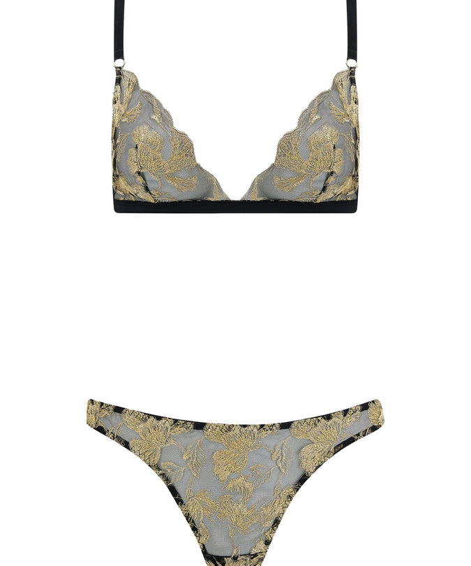 Coco de Mer Oriana Triangle Bra in Black & Gold - Pleasurements