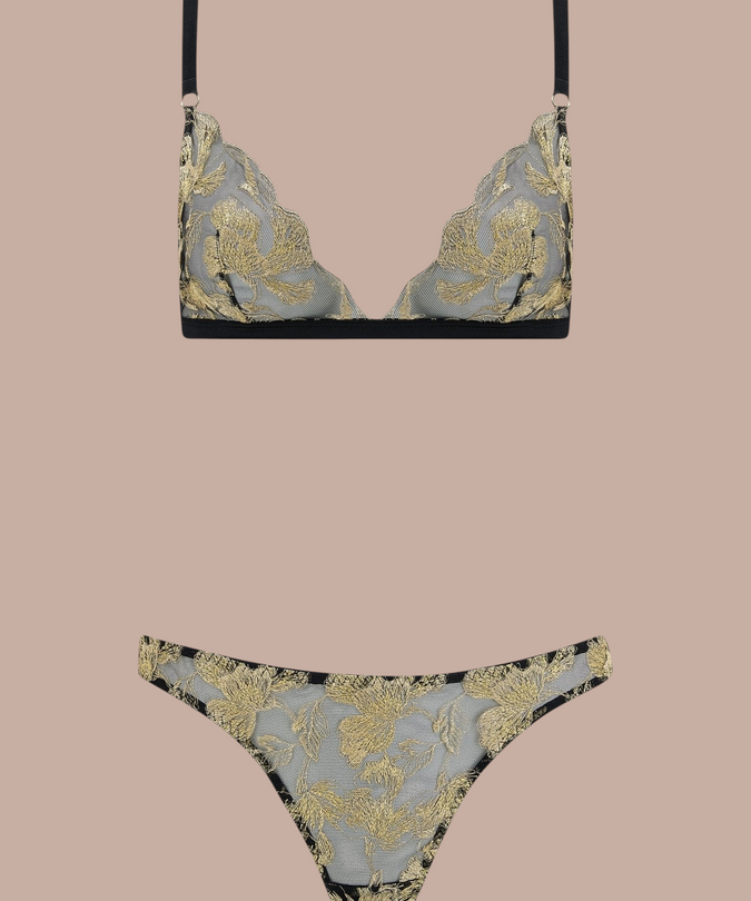 Coco de Mer Oriana Triangle Bra in Black & Gold - Pleasurements