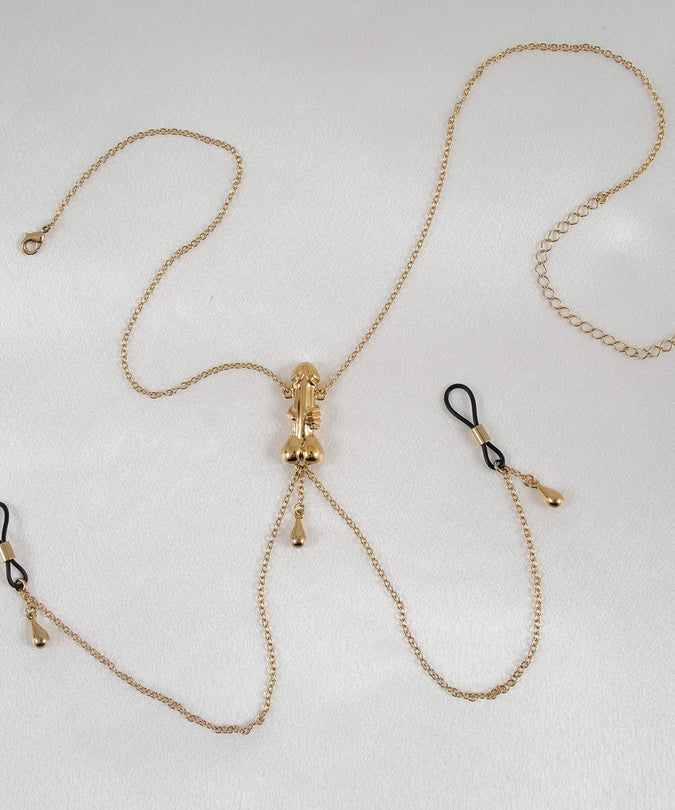 Breast Necklace Penis Sculpture Goud