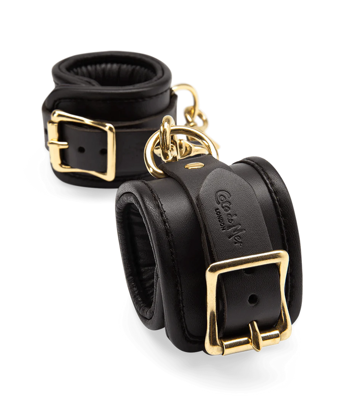Coco de Mer Black Leather Wrist Cuffs