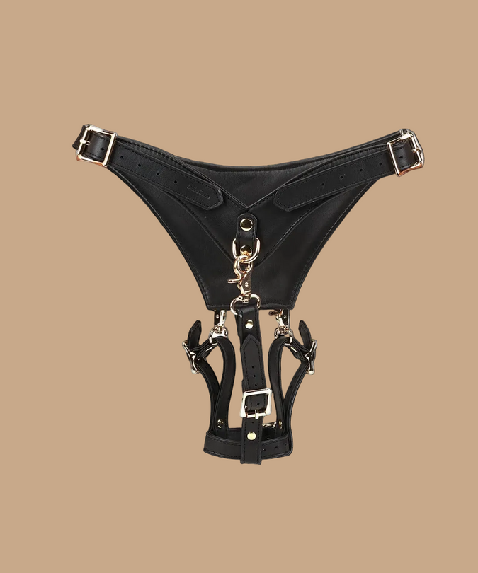 Liebe Seele Dark Secret Leren Gedwongen Orgasme Harnasriem - Zwart