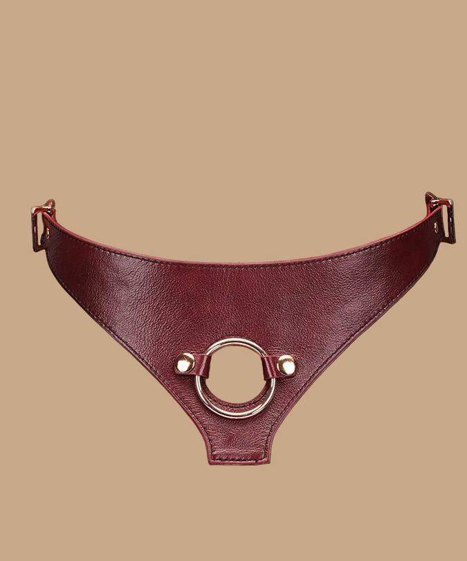 Liebe Seele Deluxe Leren Strap-On Harnas – Wijnrood