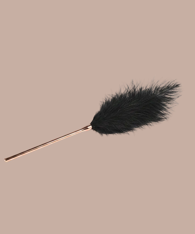 Liebe Seele Black Luxury Ostrich Feather Tickler – Gold Handle