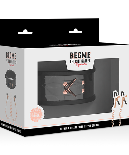 BEGME - BLACK EDITION COLLAR WITH NIPPLE CLAMPS WITH NEOPRENE LINING