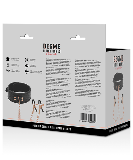 BEGME - BLACK EDITION COLLAR WITH NIPPLE CLAMPS WITH NEOPRENE LINING