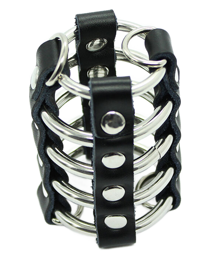 OHMAMA FETISH - PENIS CAGE WITH METAL RINGS AND LEATHER STRAPS