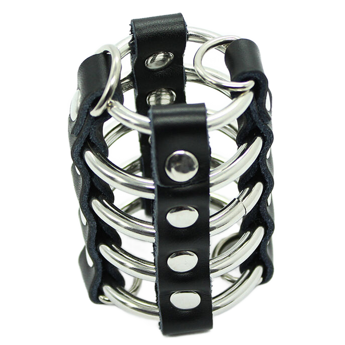 Ohmama Fetish – Penis Cage with Metal Rings and Leather Straps