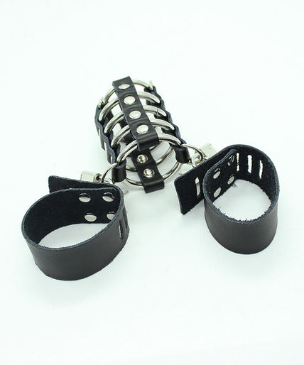 OHMAMA FETISH - PENIS CAGE WITH METAL RINGS AND LEATHER STRAPS