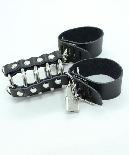 OHMAMA FETISH - PENIS CAGE WITH METAL RINGS AND LEATHER STRAPS