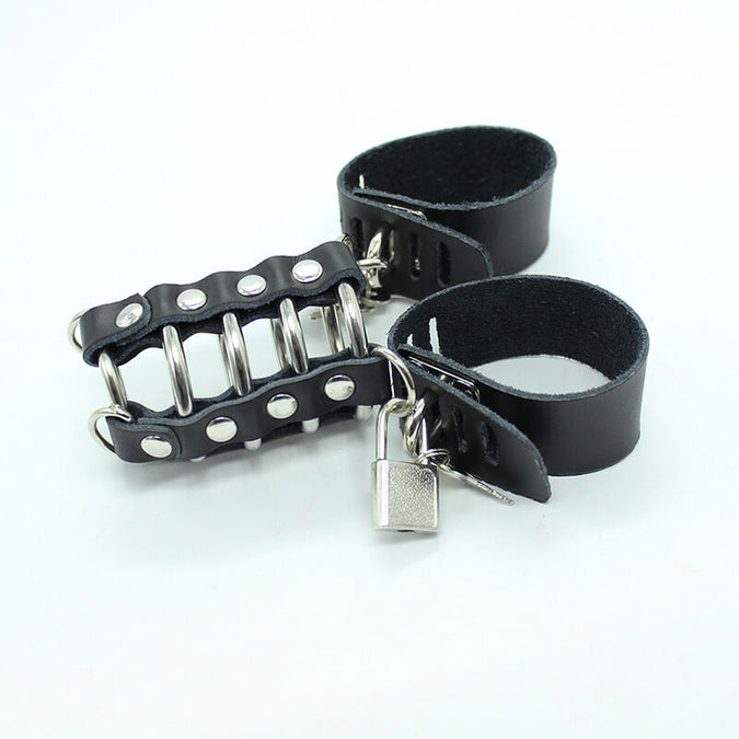 Ohmama Fetish – Penis Cage with Metal Rings and Leather Straps