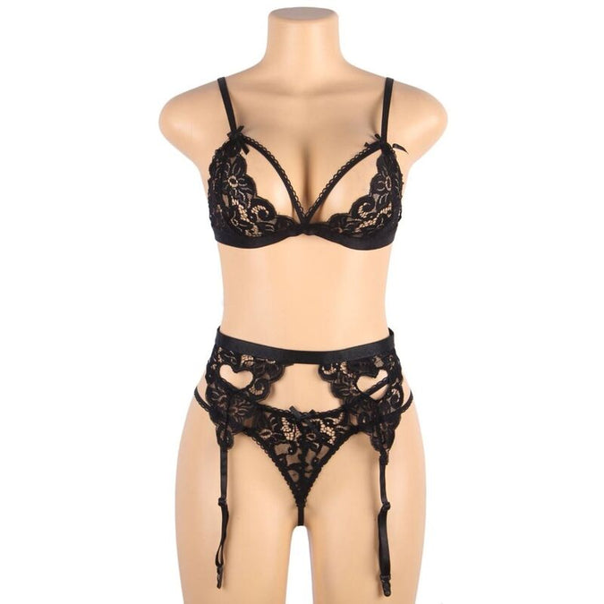 Subblime – Dreiteiliges Set BH + Strapsgürtel + String L/xl