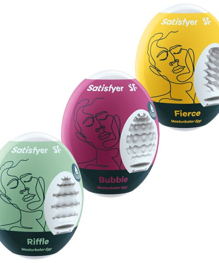 SATISFYER - 3 MASTURBATOR EGGS RIFFLE, BUBBLE & FIERCE