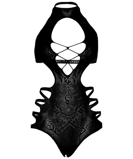 LEG AVENUE - CUT OUT STRAPPY BODYSUIT ONE SIZE - BLACK